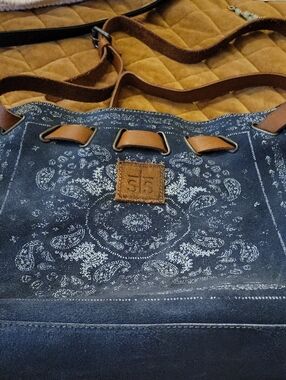 STS Ranchwear Navy Paisley Shoulder Bag with Tan Trim